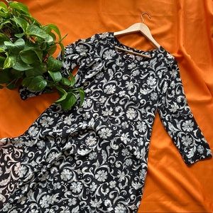 Vintage Cream Black Floral Long Sleeve Dress